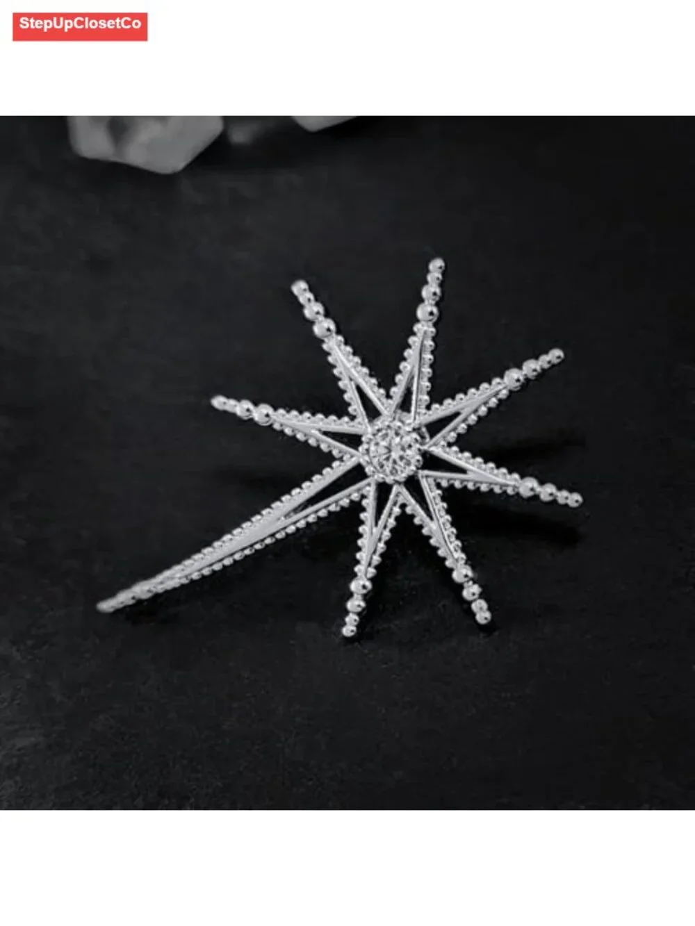 Celestial Octagram Star Brooch with Crystal Center, Pin for Women Men